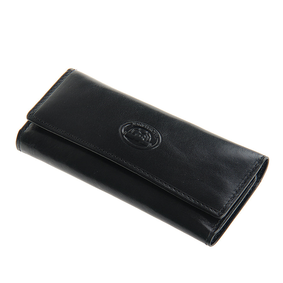 Black leather key case closed, angled view showing the elongated flap — Tony Perotti Italico 344 nero