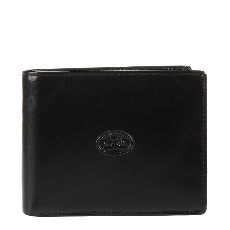 Black leather bifold wallet Tony Perotti Italico 3620 nero — front with embossed turtle emblem