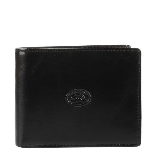 Black leather bifold wallet Tony Perotti Italico 3620 nero — front with embossed turtle emblem