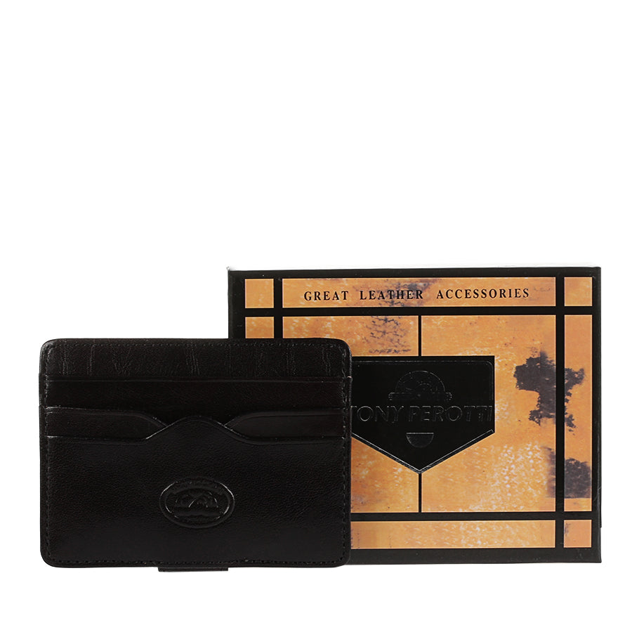 Black leather card holder with Tony Perotti branded gift box — Italico 2553 nero