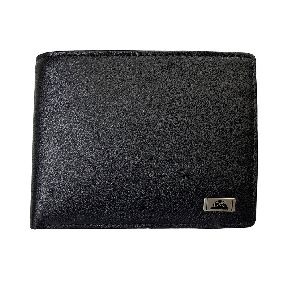 Black leather RFID bifold wallet Tony Perotti Contatto 534+RFID nero, front with metal turtle plate