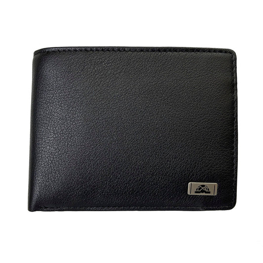 Black leather RFID bifold wallet Tony Perotti Contatto 534+RFID nero, front with metal turtle plate