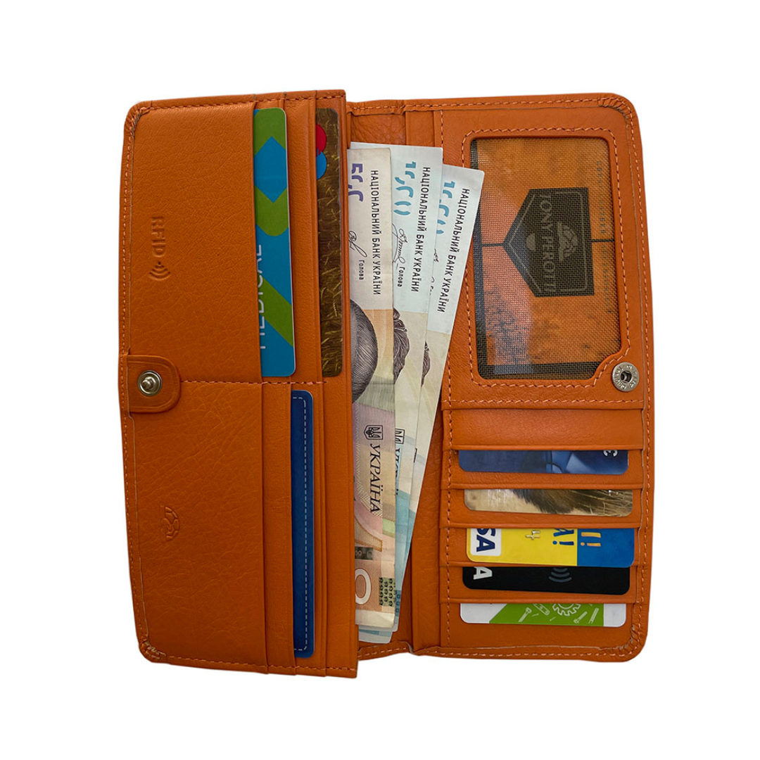Open Tony Perotti Contatto 2701Z+rfid arancio wallet with cards, banknotes and ID window