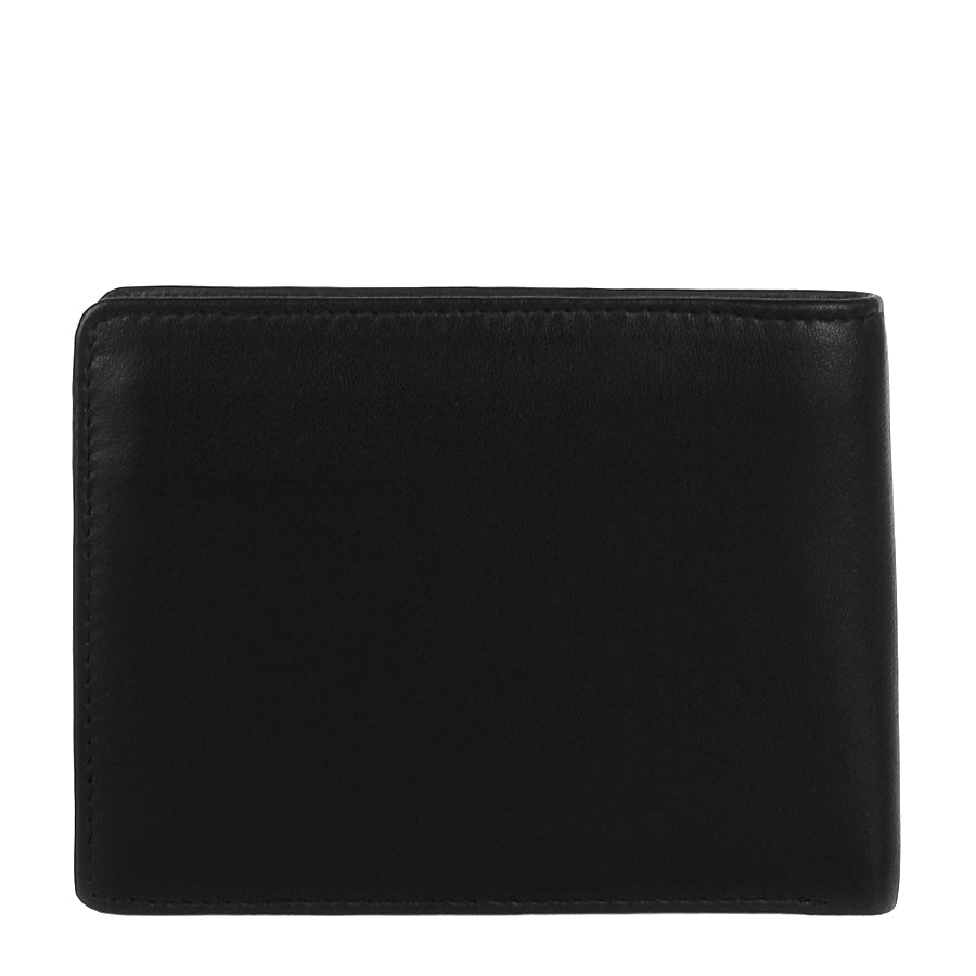Back of the black Tony Perotti Cortina 5057 wallet — a plain smooth leather panel