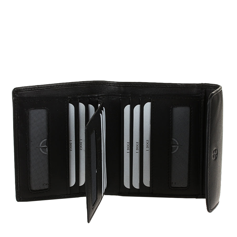 Black leather bifold wallet fold-out ID window — Tony Perotti Cortina 5087