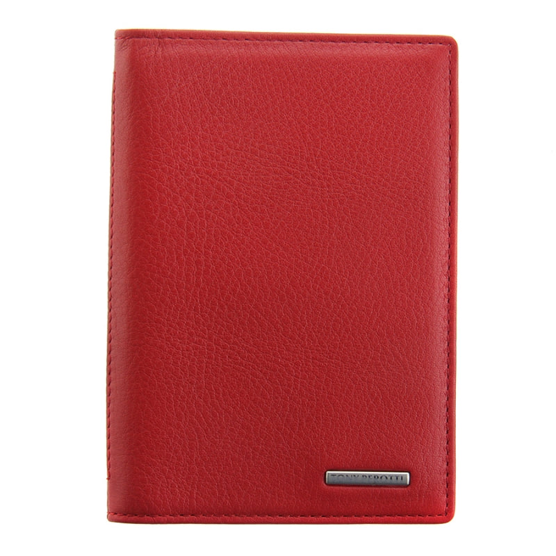 Red leather passport cover Tony Perotti New Contatto 3550 rosso — front with the metal TONY PEROTTI plate