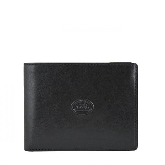 Tony Perotti black bull leather bifold wallet with turtle emblem — Italico 396 nero