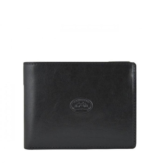 Tony Perotti black bull leather bifold wallet with turtle emblem — Italico 396 nero