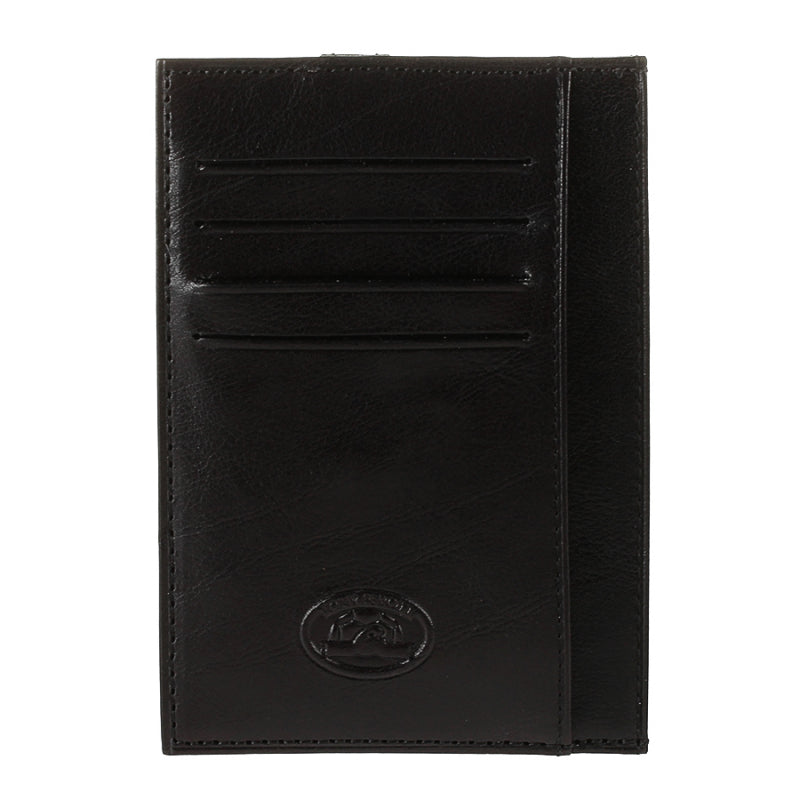 Tony Perotti black bull leather card holder with turtle emblem — Italico 1203 nero