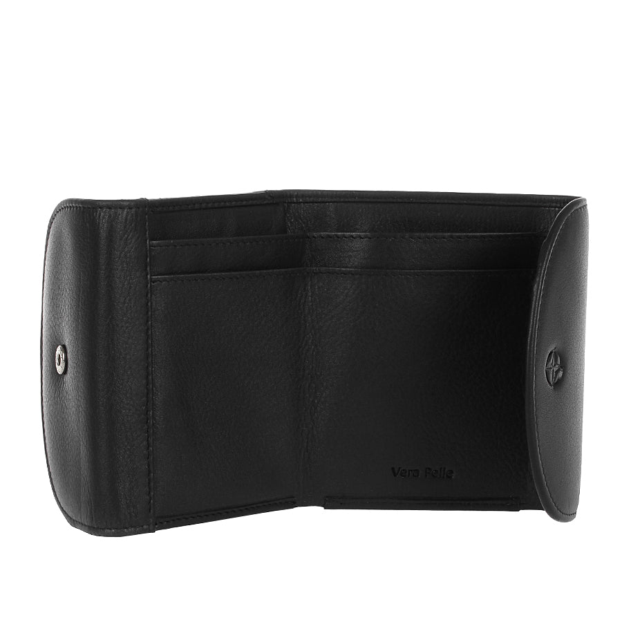 Tony Perotti Cortina 5055 nero opened flat — the inner compartments with a press stud at each side