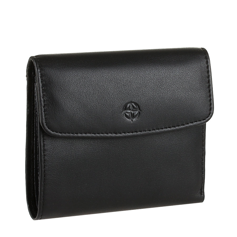 Open black leather bifold wallet with card slots and ID window — Tony Perotti Cortina 5087