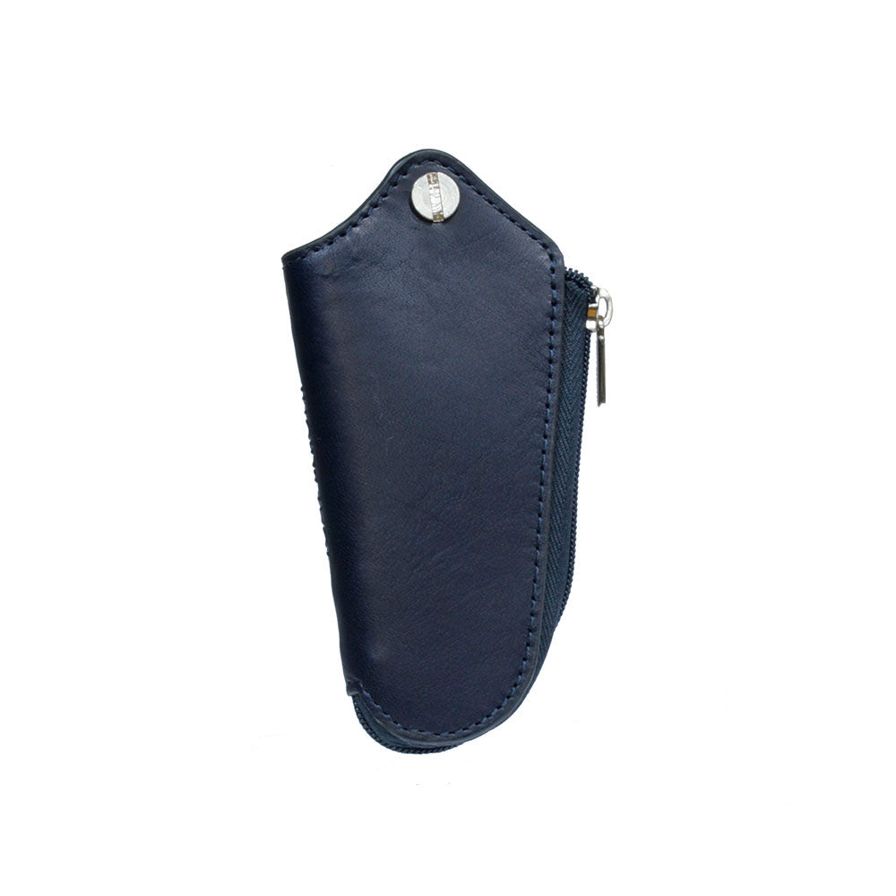 Tony Perotti Nevada 2694 navy — navy leather key sheath closed, the screw post at the top and the zip running down the side