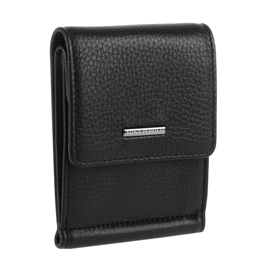 Black leather flap money clip angled view — Tony Perotti New Contatto 3595