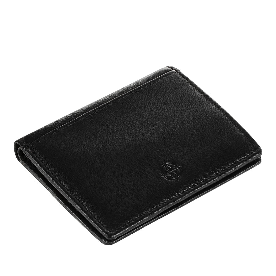 Tony Perotti Cortina 5045 nero — standing at an angle, showing how flat the folded wallet stays