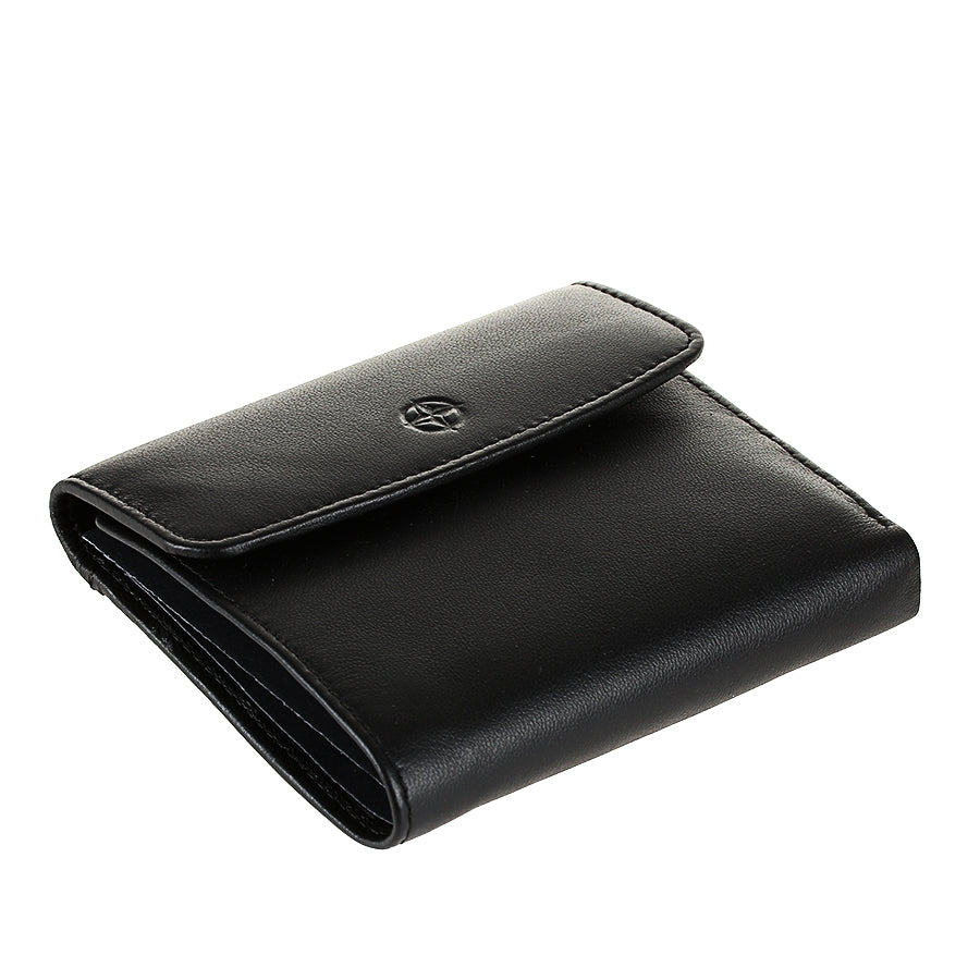 Black leather bifold wallet card layout detail — Tony Perotti Cortina 5087