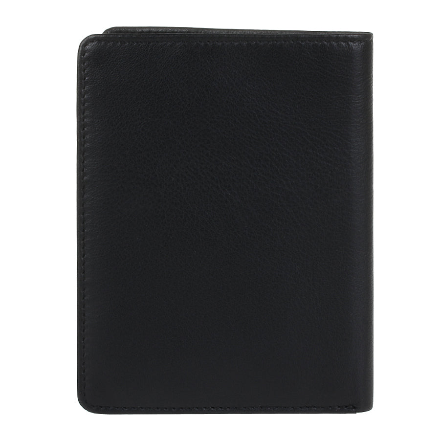 Back of the black Tony Perotti Cortina 5050 wallet — a plain grained leather panel