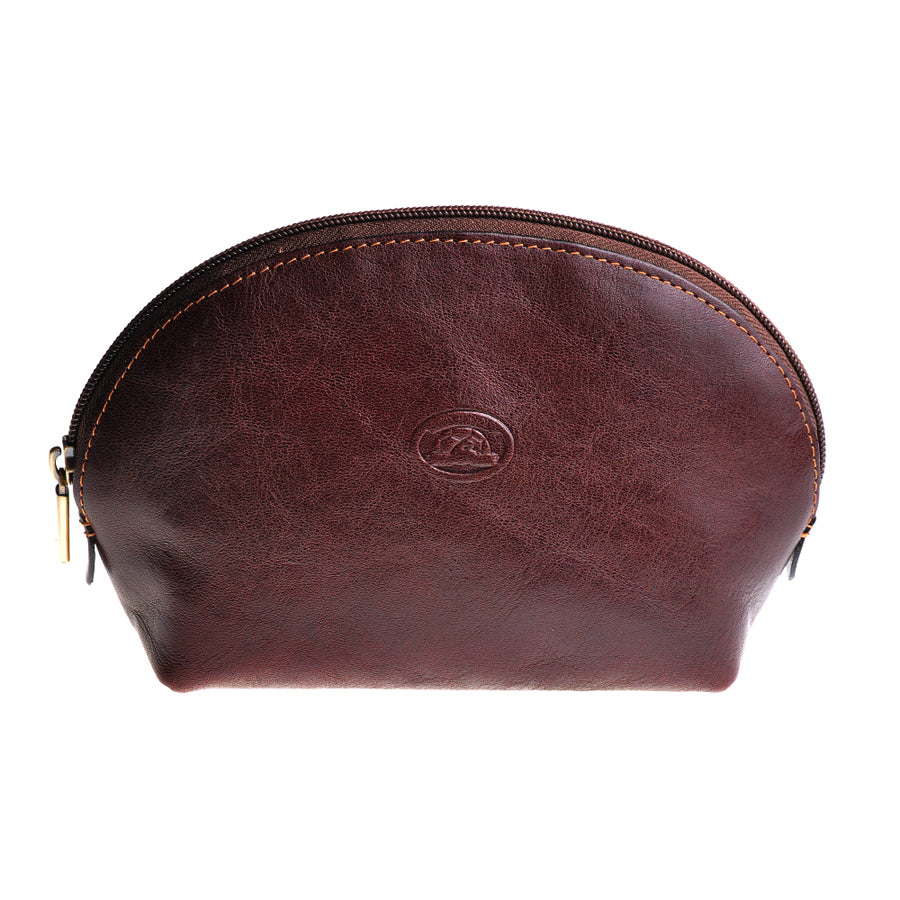Tony Perotti Italico 1583L+M moro small brown leather cosmetic bag — front view