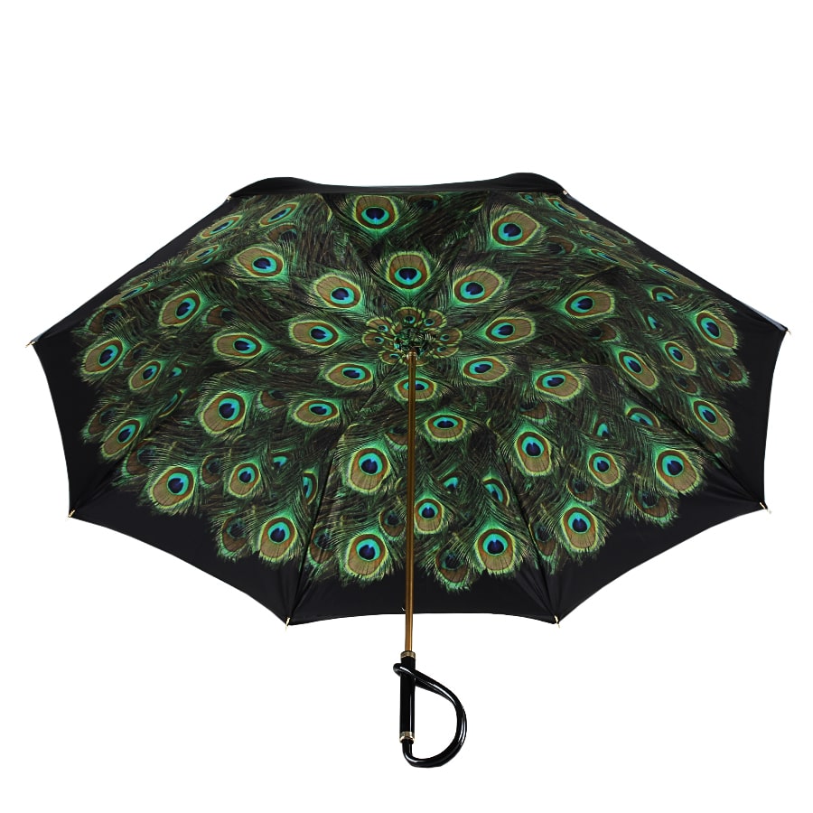Paraplu wandelstok dames zwart met pauw print Pasotti 189-108/1