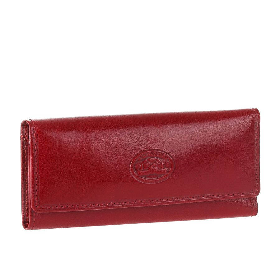 Red leather key case closed, angled view showing the elongated flap — Tony Perotti Italico 344 rosso