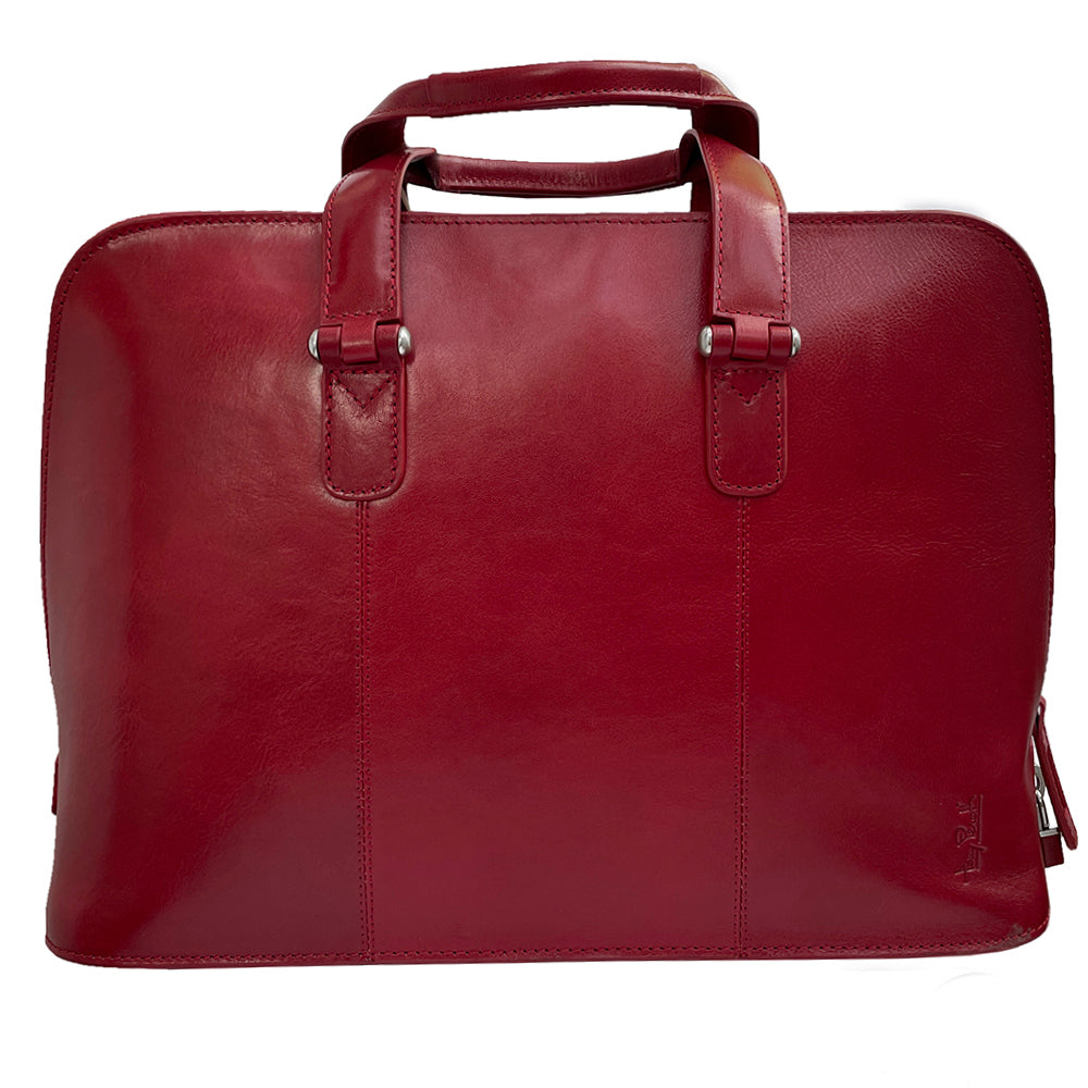 Tony Perotti Italico 8149 rosso red leather business bag — back view with the embossed Tony Perotti signature in the lower corner