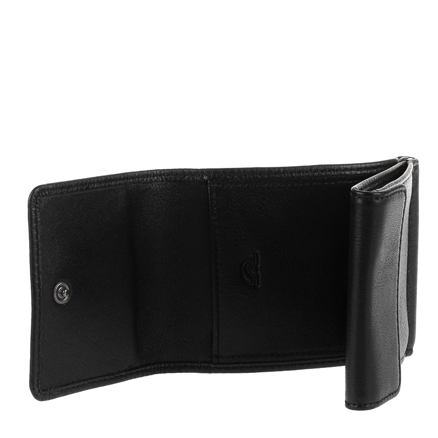 Open black leather money clip with metal clip and coin pocket — Tony Perotti New Contatto 3595