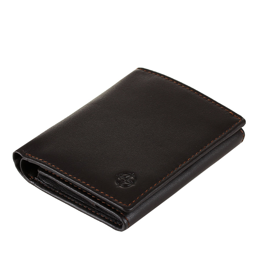 Open dark brown leather bifold wallet with card slots — Tony Perotti Cortina 5089
