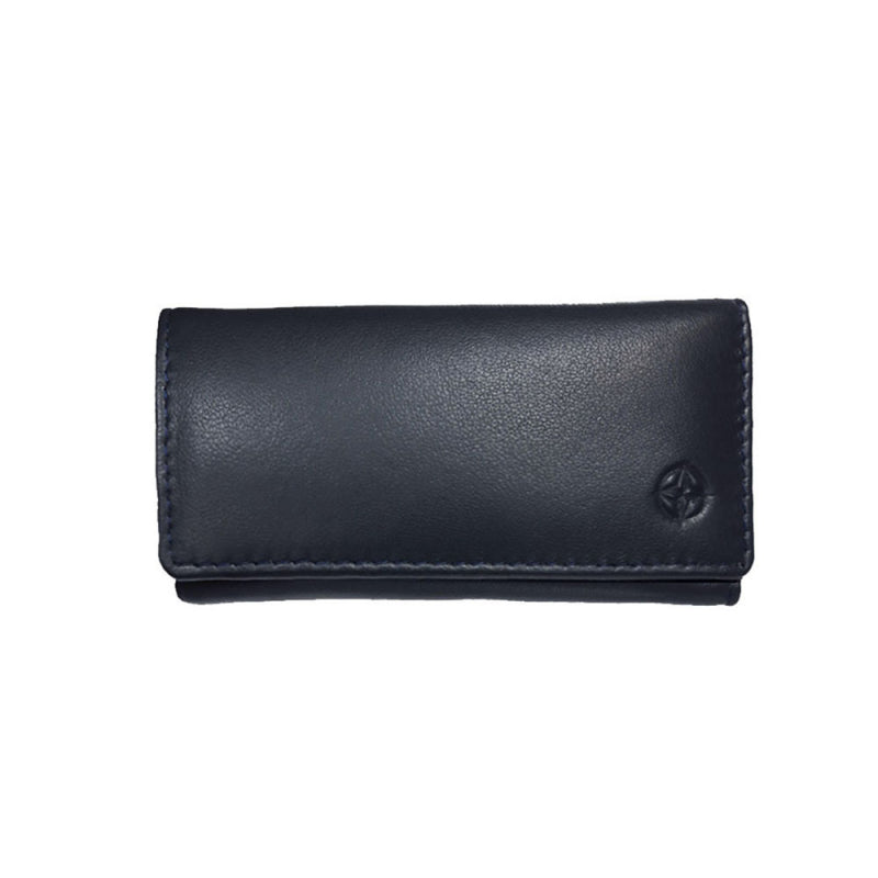 Tony Perotti navy calf leather key case with embossed Cortina compass emblem — Cortina 5005 navy