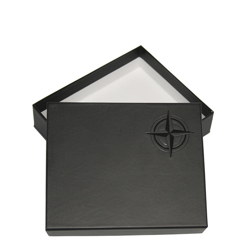 Tony Perotti Cortina 5043 moro — the black Cortina gift box embossed with the compass emblem that the card holder comes in