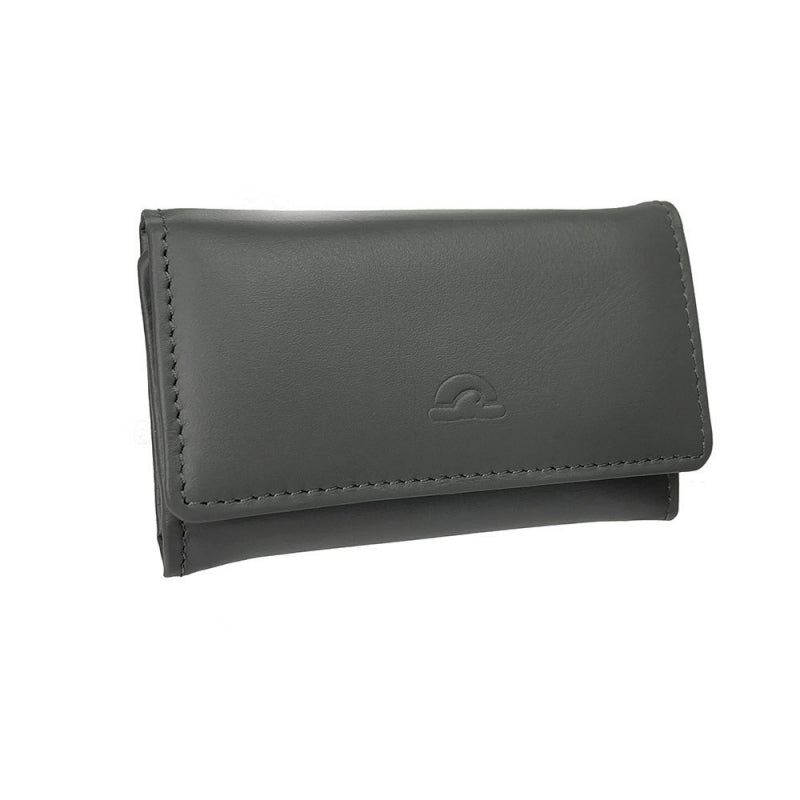 Tony Perotti New Rainbow 1117 grigio — grey leather key case closed, the turtle emblem embossed on the flap
