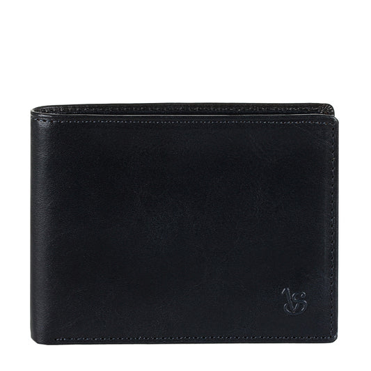 Tony Perotti Viasorte 537 navy leather bifold wallet, front with debossed VS monogram