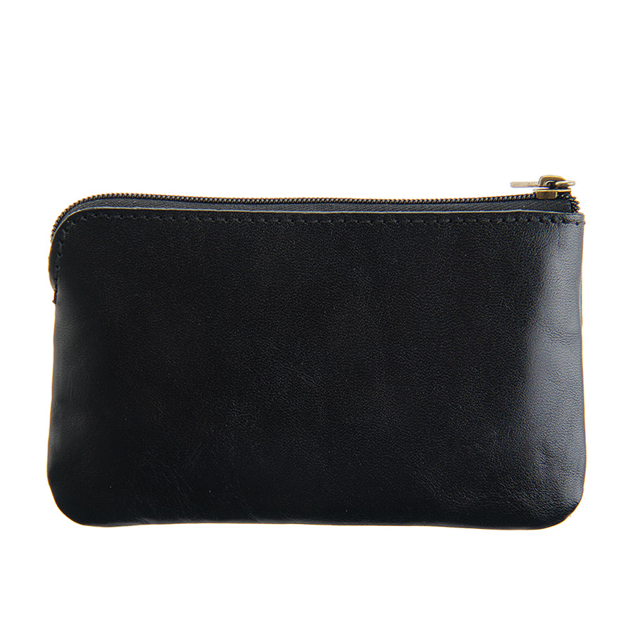 Black leather key pouch, plain back panel with top zip — Tony Perotti Italico 359 nero