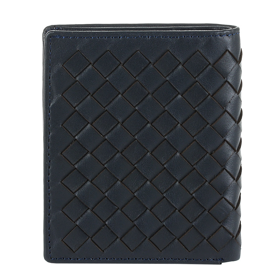 Tony Perotti Timone intrecciato 12071 navy navy woven leather compact wallet, back view