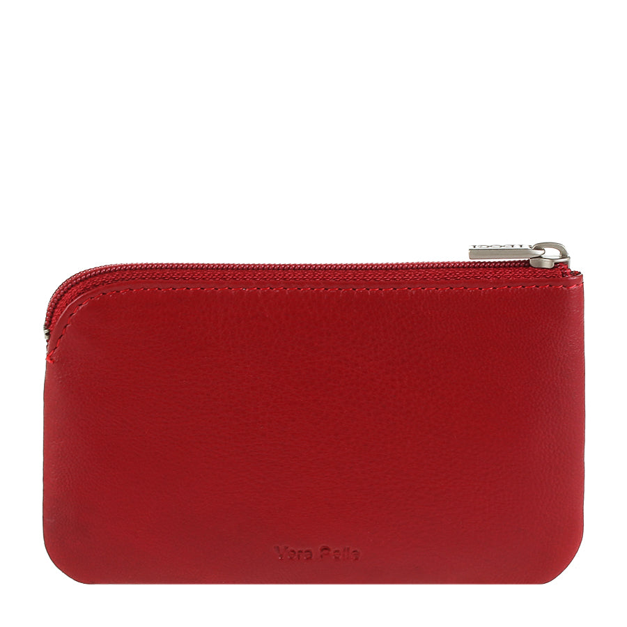 Red leather key pouch from the back, Vera Pelle embossed on the panel — Tony Perotti Cortina 5002 rosso