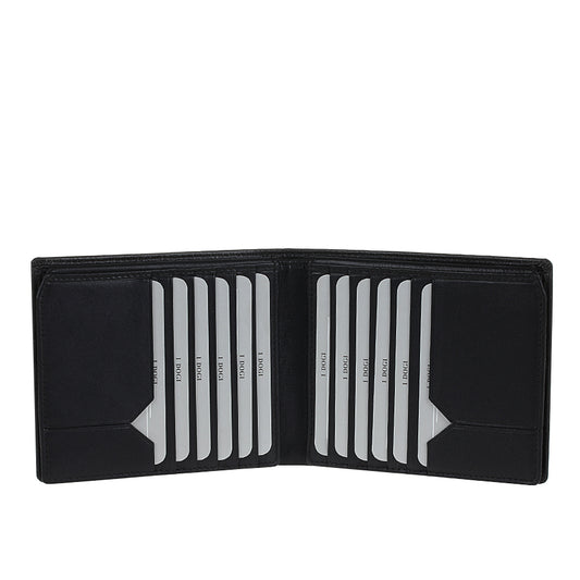 Tony Perotti Cortina 5068 nero opened — rows of vertical card slots filling both inner panels