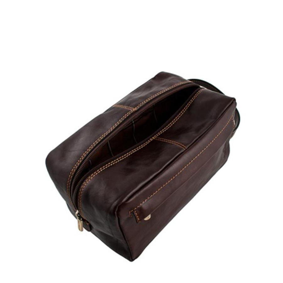 Brown leather toiletry bag side view — Tony Perotti Italico 8146