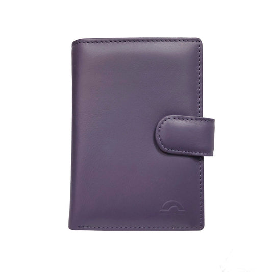 Tony Perotti New Rainbow 1654 viola purple vertical bifold wallet with snap strap and embossed turtle — handcrafted in Italy