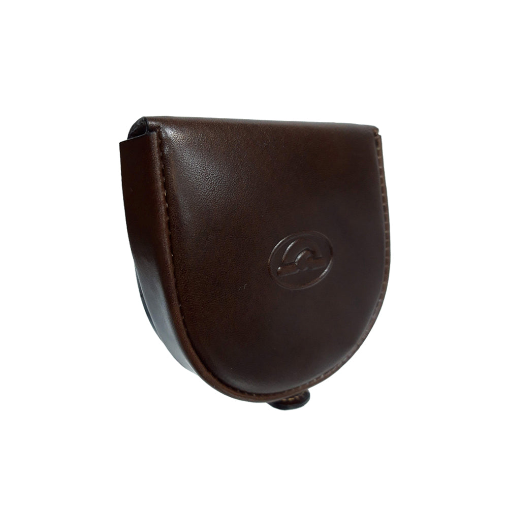 Dark brown leather coin pouch closed, angled side view — Tony Perotti Italico 1196 moro