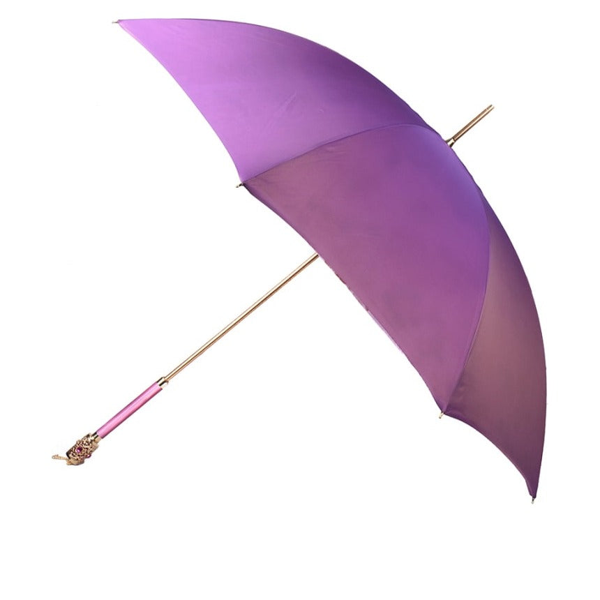 Pasotti women's lilac double canopy umbrella with floral print, open, side view — 189 9A436-9 F30PF