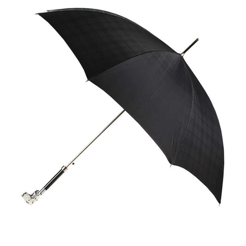 Pasotti men's black check umbrella with silver-tone dog head handle — 478-6434/19-1