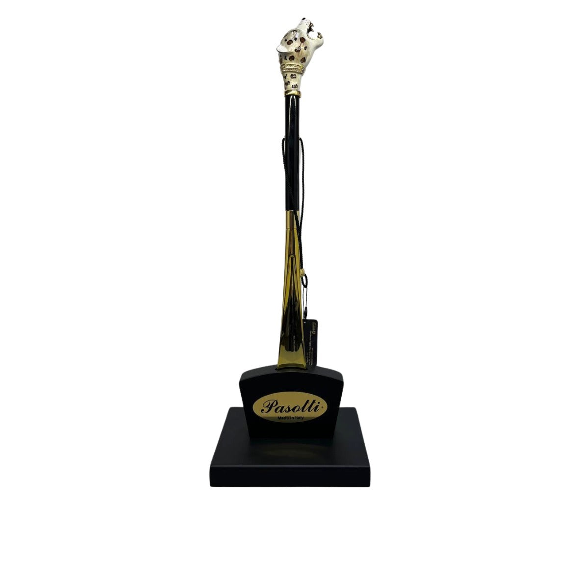 Pasotti white jaguar head shoehorn shown in a black Pasotti stand — CS K36Wh