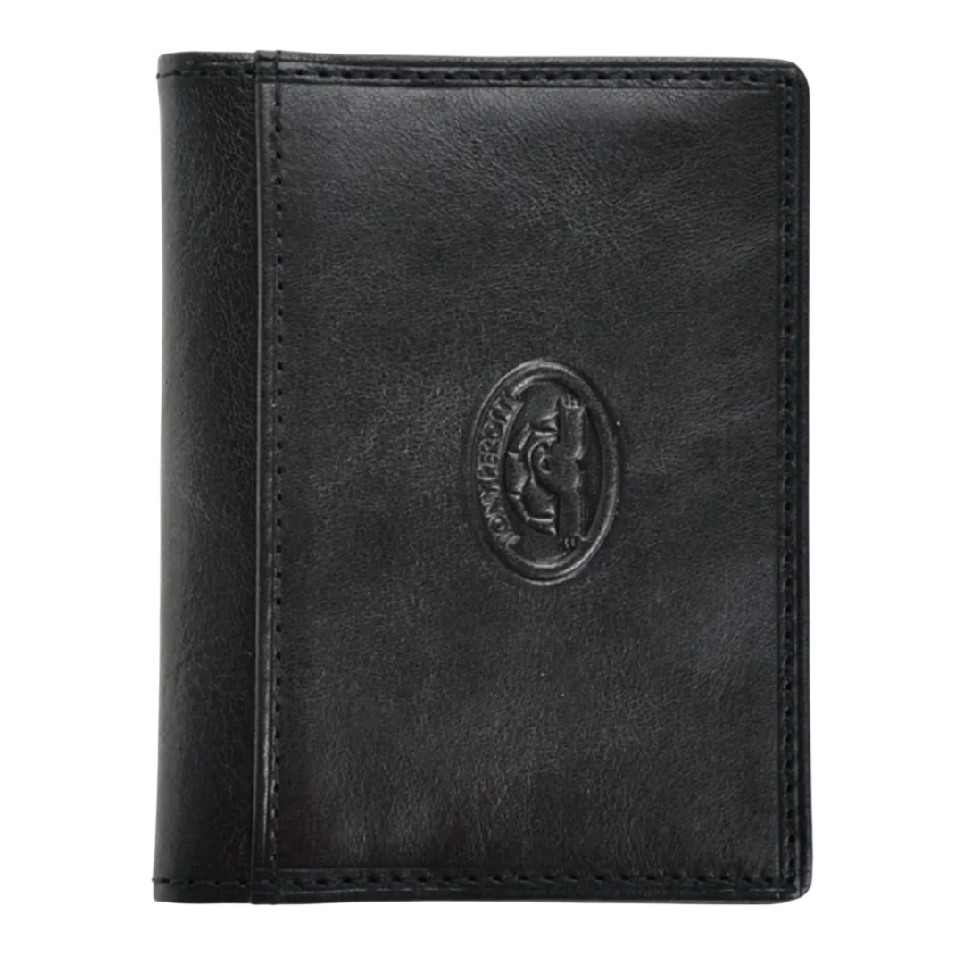 Tony Perotti black bull leather card holder with turtle emblem — Italico 1034N nero
