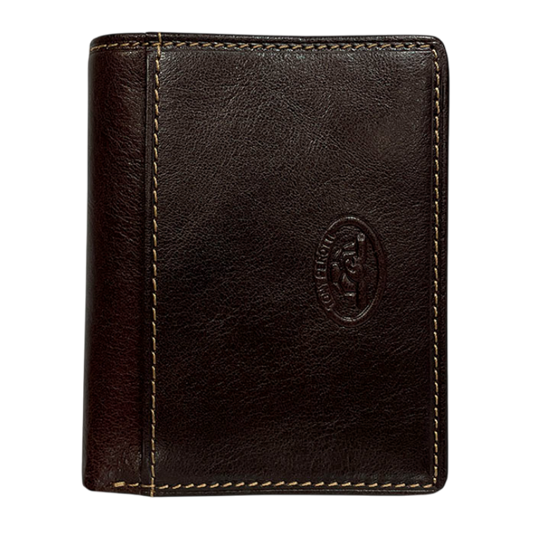 Tony Perotti dark brown bull leather card holder with turtle emblem — Italico 1034N moro