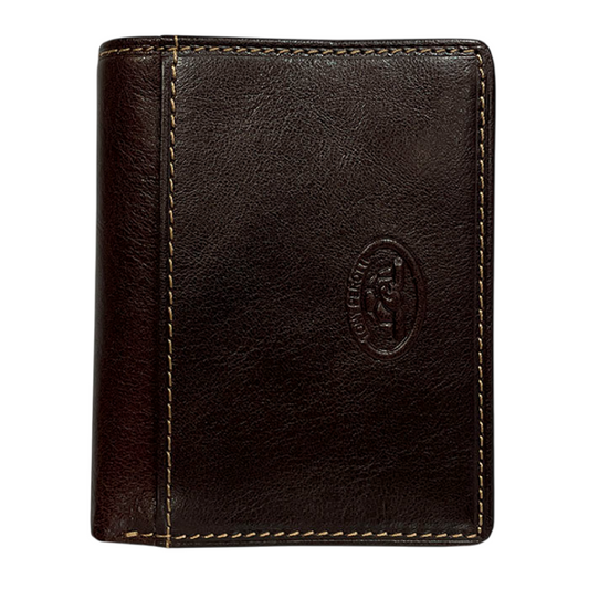 Tony Perotti dark brown bull leather card holder with turtle emblem — Italico 1034N moro