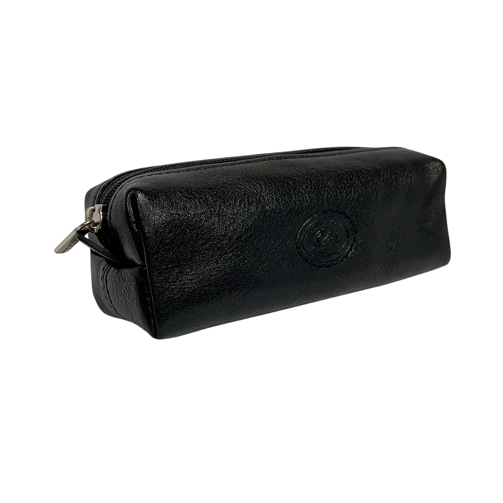 Black leather key pouch closed, angled view showing the boxed shape — Tony Perotti Italico 3297 nero