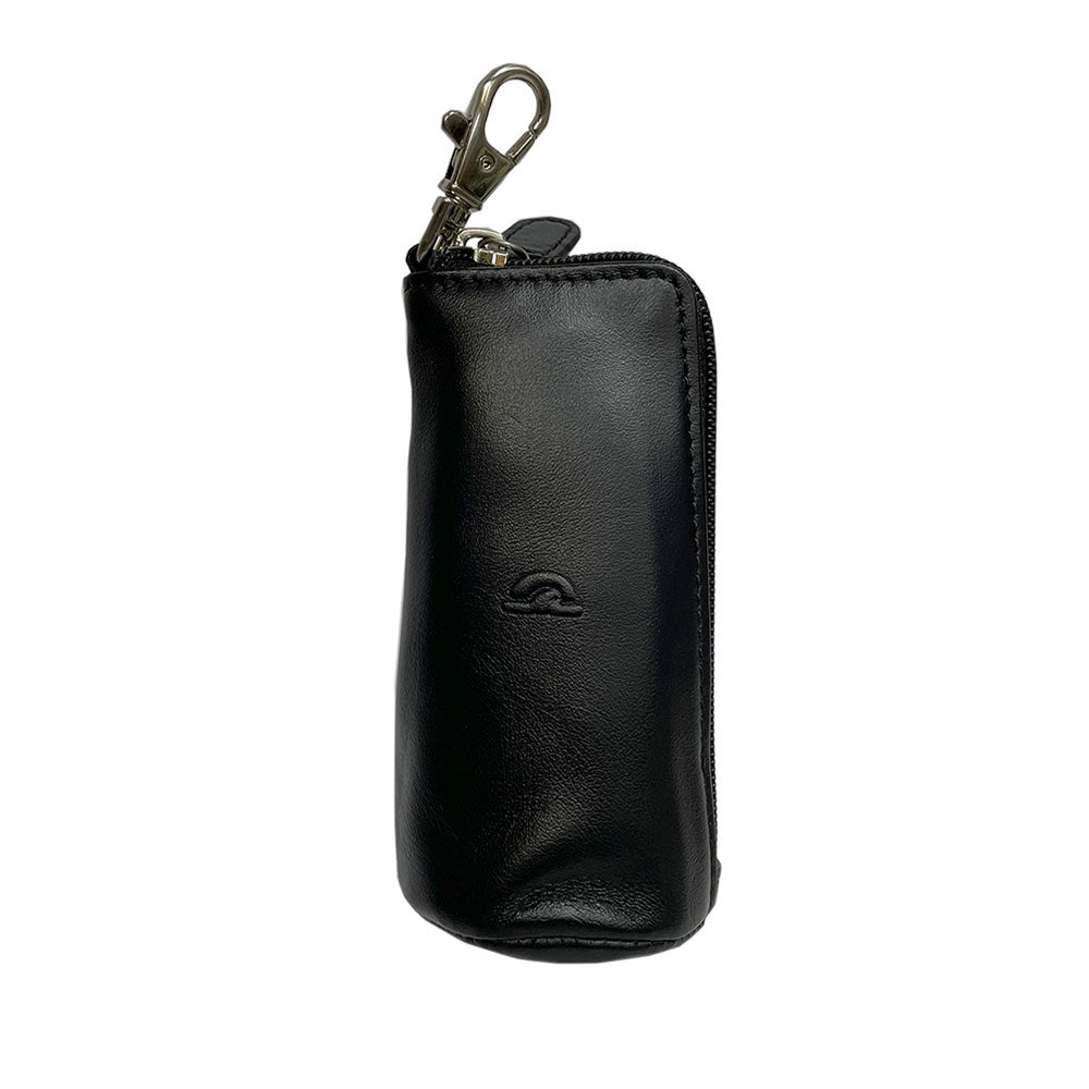 Tony Perotti New Rainbow 4025 nero — black leather key case standing upright, the swivel snap hook on top and the embossed Tony Perotti turtle