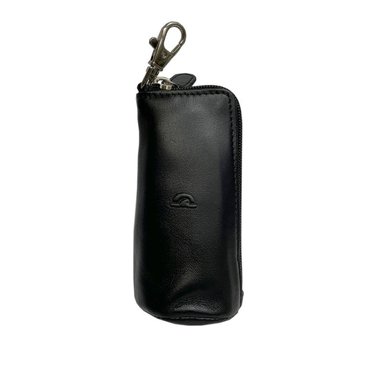 Tony Perotti New Rainbow 4025 nero — black leather key case standing upright, the swivel snap hook on top and the embossed Tony Perotti turtle