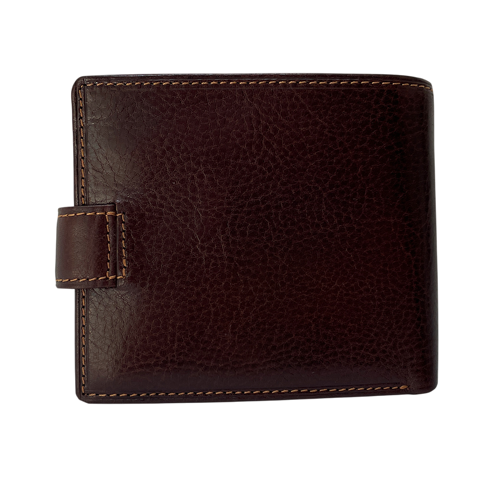 Dark brown leather wallet strap snap closure — Tony Perotti Italico 2569A