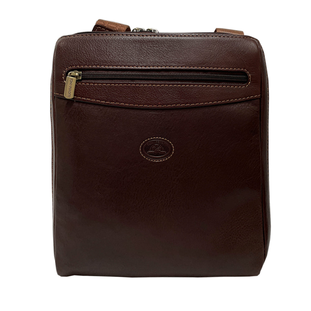 Front of the dark brown Italico 9137-20 crossbody bag with light brown jacquard strap