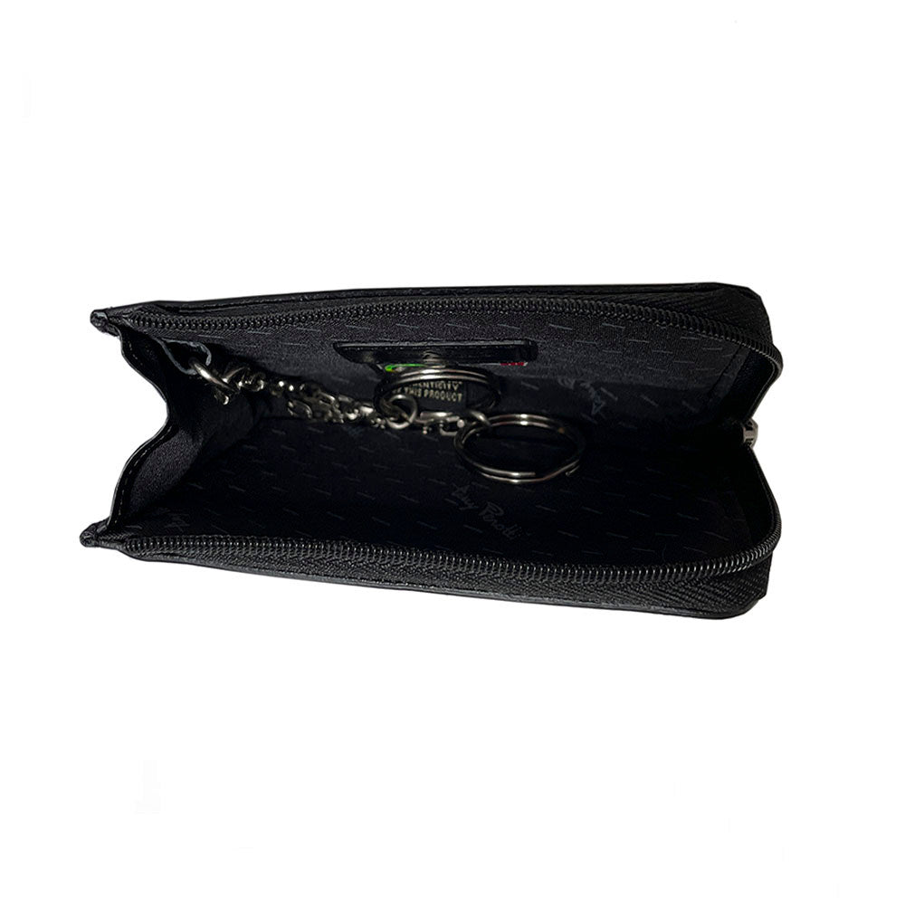 Tony Perotti Swarovski 1941L nero — open, with the key rings on their chains and the hologram authenticity tag