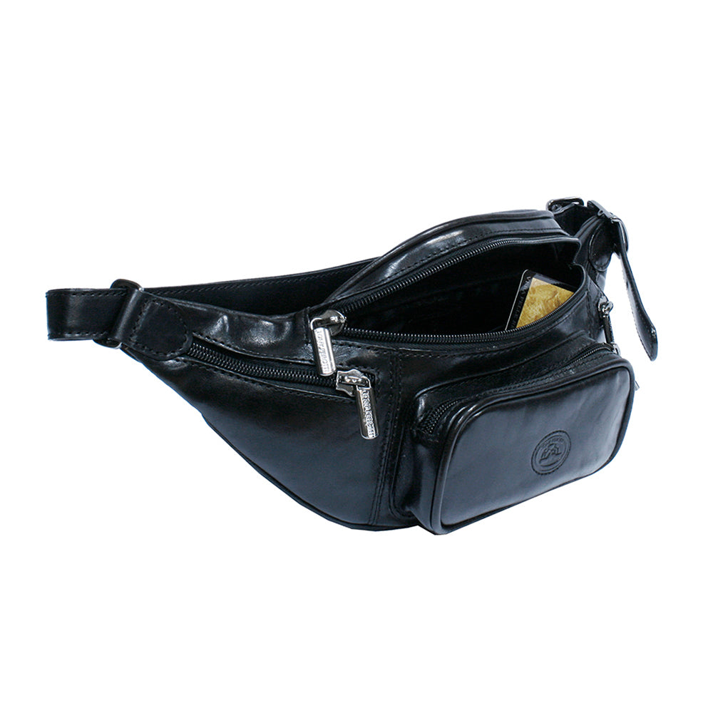 Main compartment of the black Tony Perotti Italico 8018 open — a card in the inner pocket